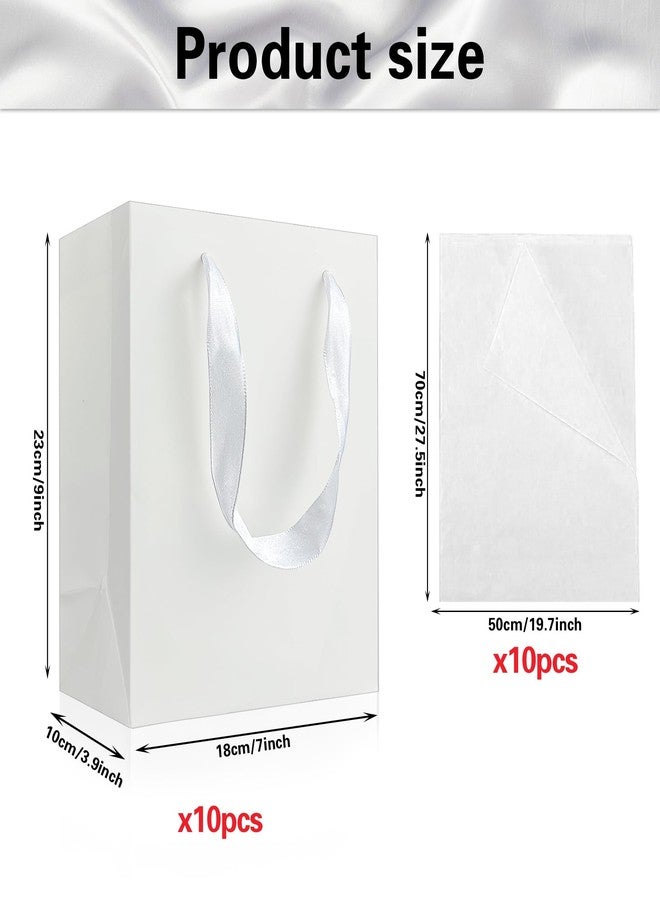 KEEPARTY 9 Inches White Gift Bags with Ribbon Handles Kraft Paper Shopping Bags with Tissue Paper for Party Business Wedding Birthday Graduation Fathers Day - Image 2